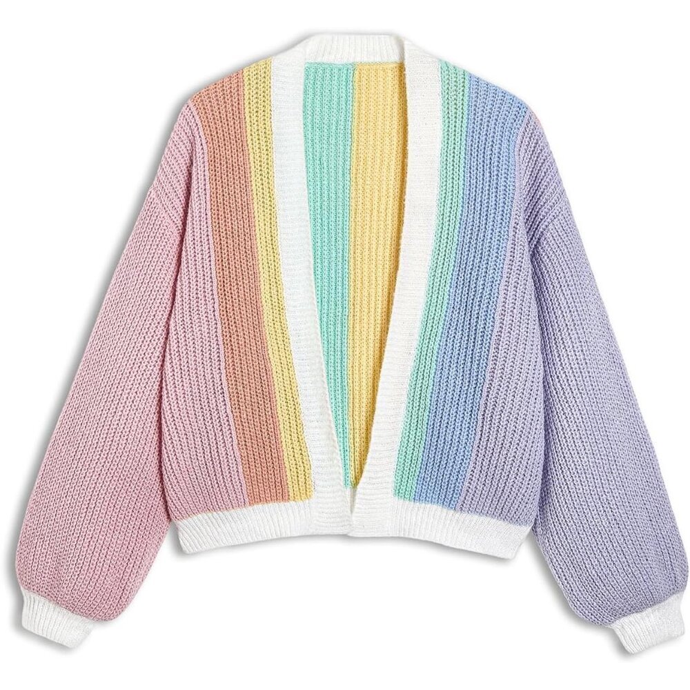 Women's Chunky Knit Cardigan Large Open Front Color Block Cozy Sweater - Picture 2 of 8
